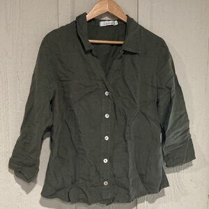 Cut Loose Linen Green Button-Down Shirt and Matching Pants